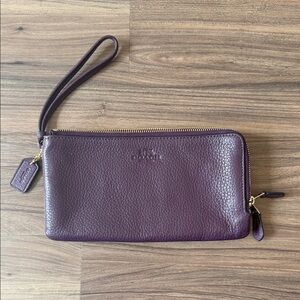 Coach Purple Pebbled Leather Wristlet Clutch